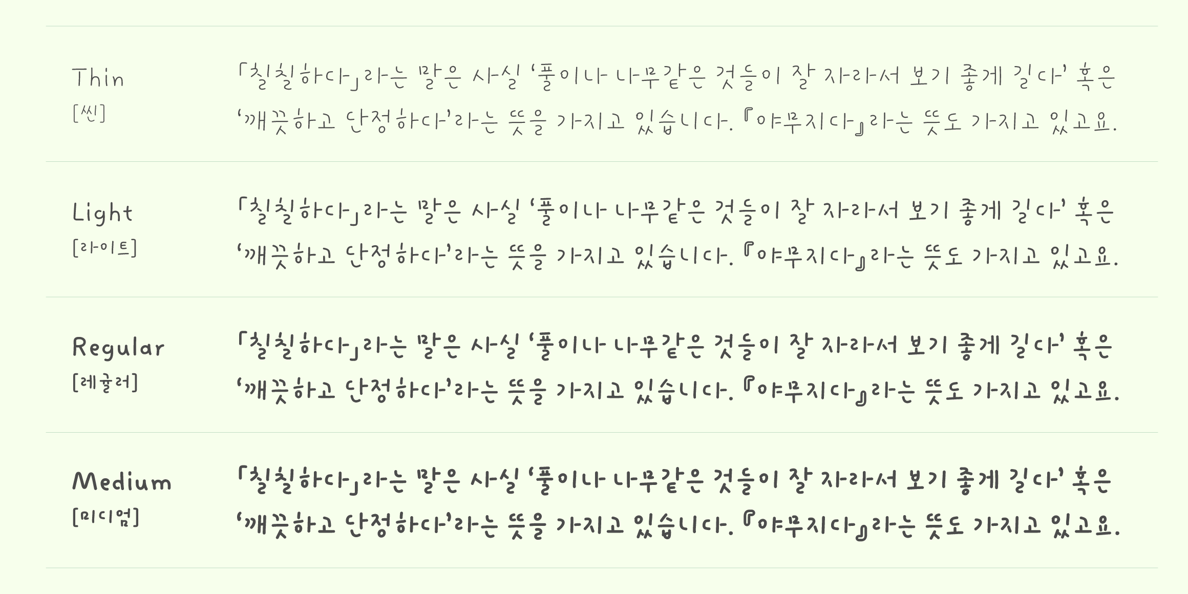 칠칠 font in use